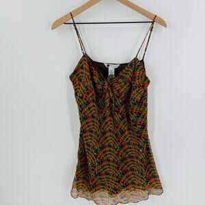 Carole Little Vintage 100% Silk Printed Cami Tank Top Size L Y2K Retro Artsy